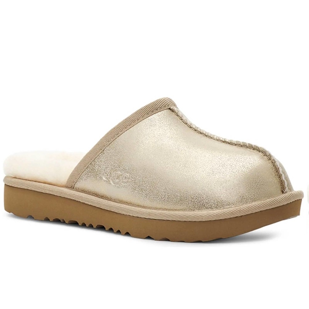 NWT/NIB UGG Kids' Keegan Metallic Gold UGGplush Faux Fur Lined Slippers (Sz 11)